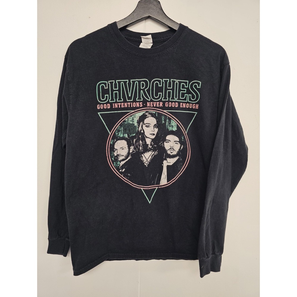 CHVRCHES Shirt Mens Medium Black Long Sleeve Good Intentions Gildan Band Tee